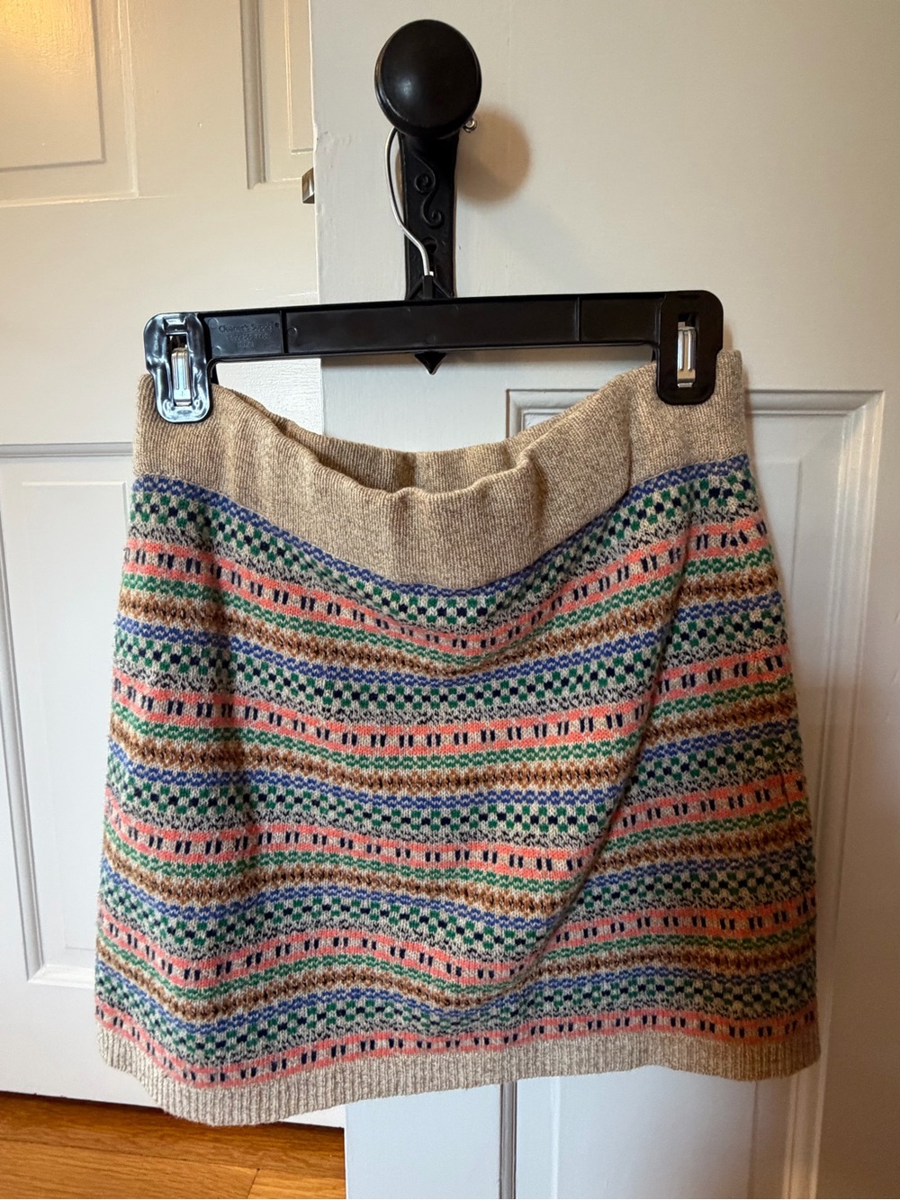 J. Crew Beige Fair Isle Mini Skirt with Coral, Navy & Green Accents
